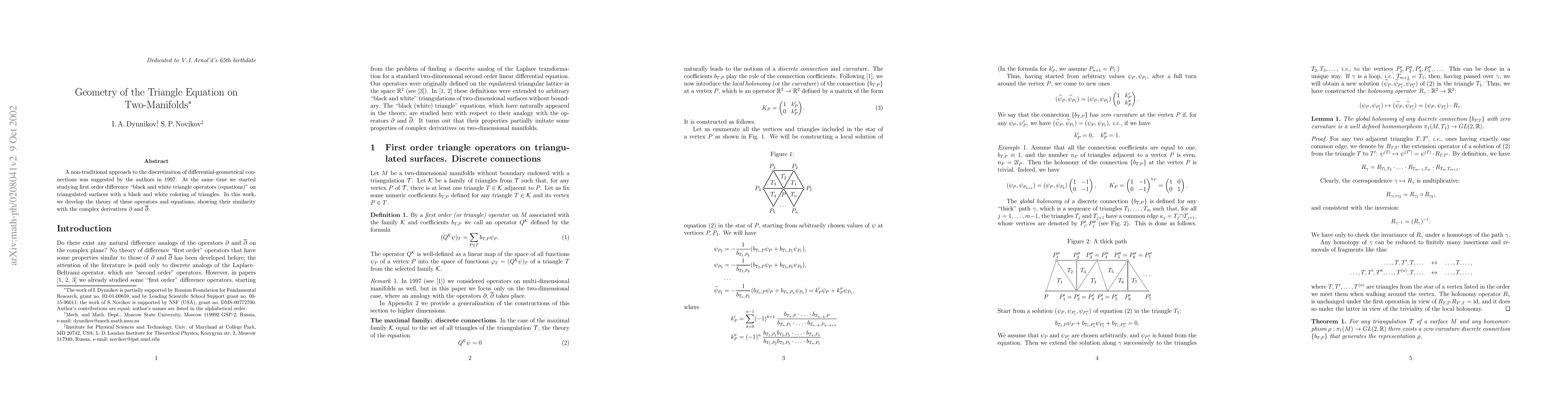 Thumbnail for Geometry of the triangle equation on two-manifolds