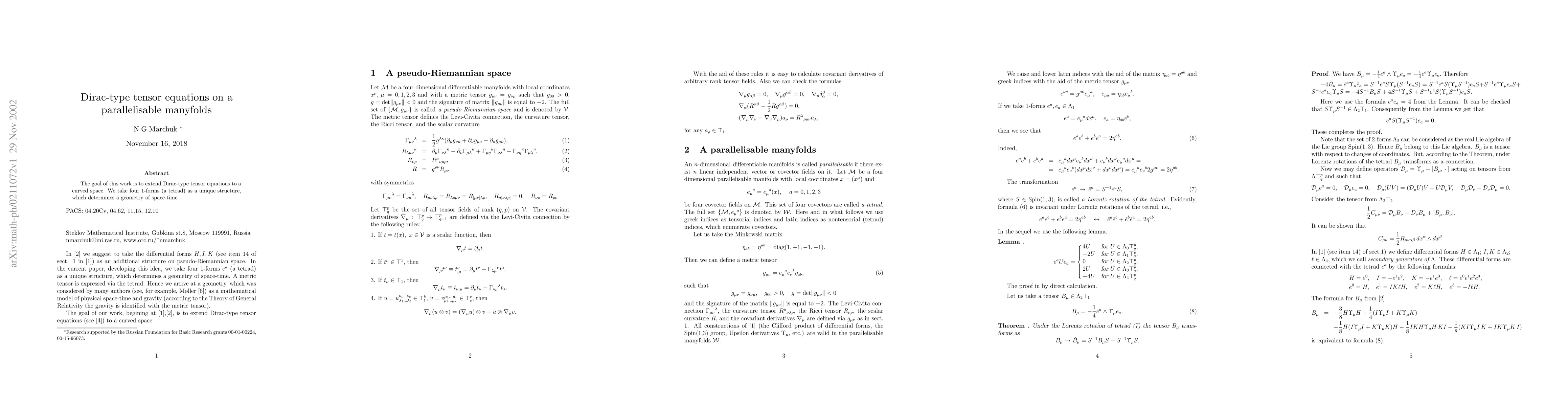 Thumbnail for Dirac-type tensor equations on a parallelisable manyfolds