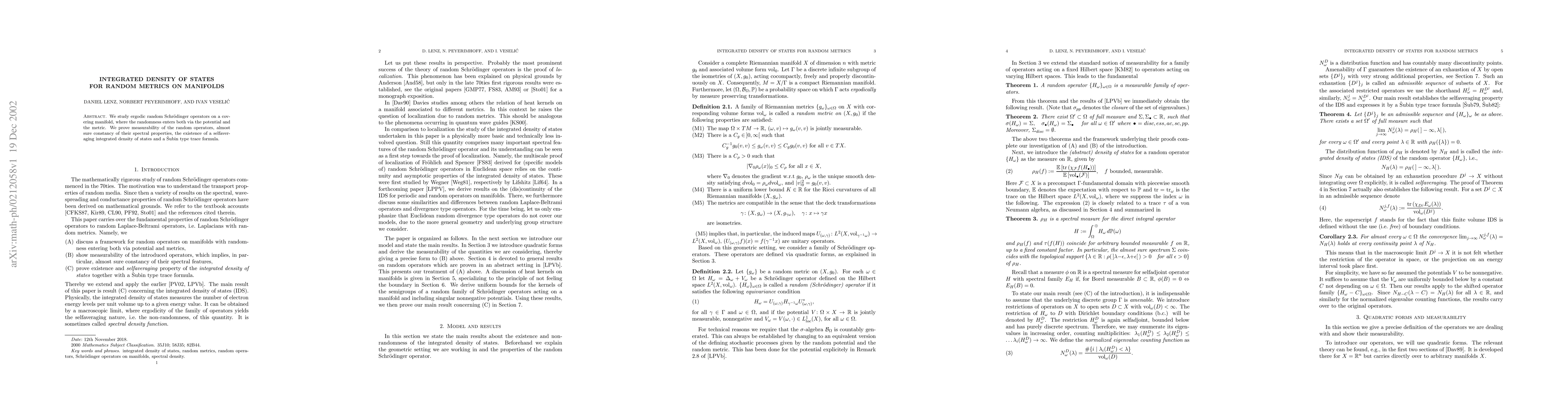 Thumbnail for Integrated density of states for random metrics on manifolds
