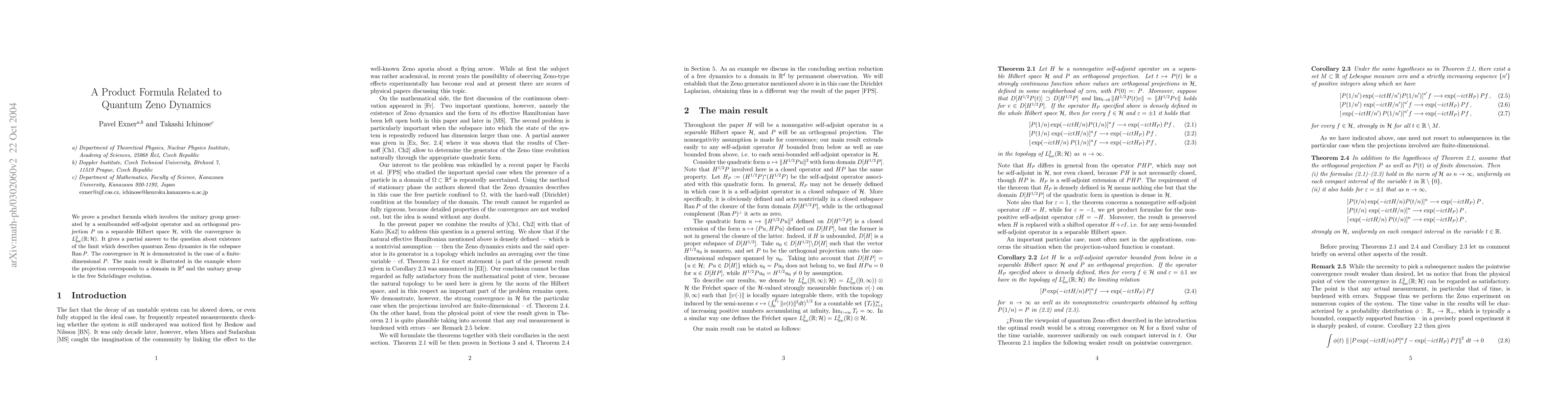 Thumbnail for Product formula related to quantum Zeno dynamics
