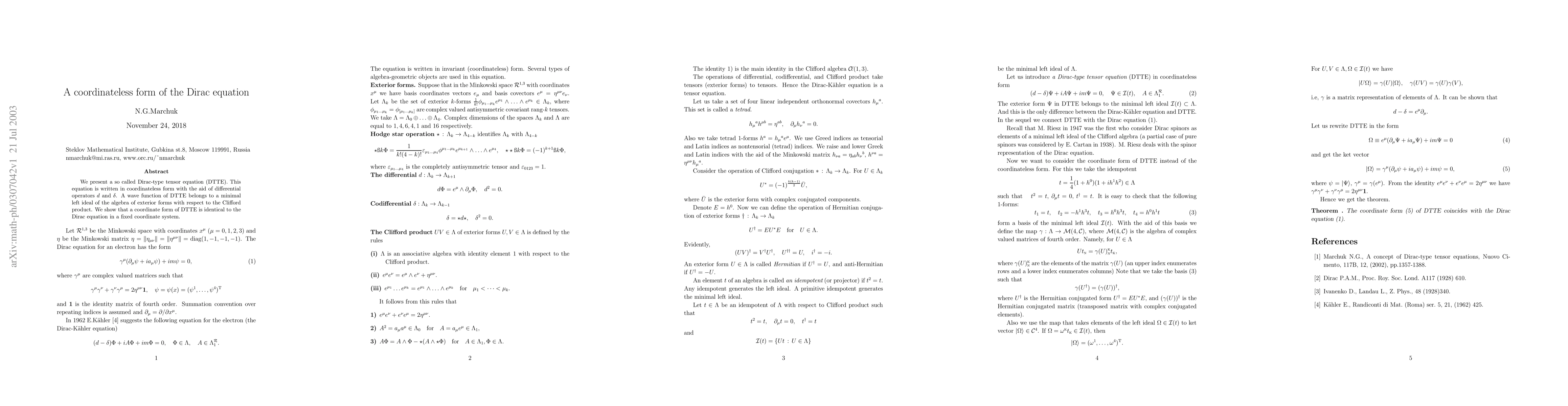 Thumbnail for A coordinateless form of the Dirac equation