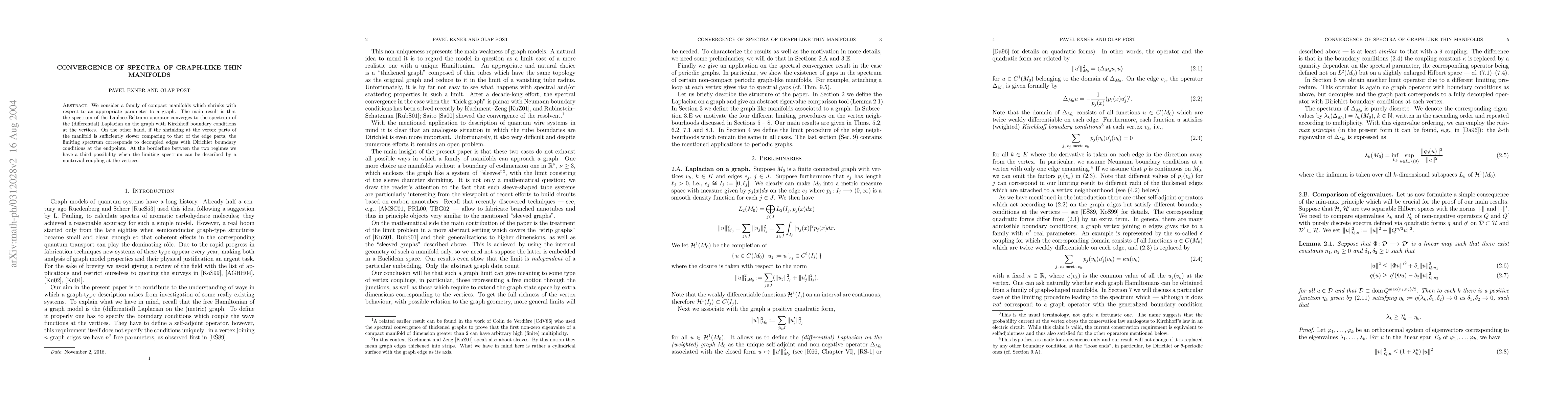 Thumbnail for Convergence of spectra of graph-like thin manifolds