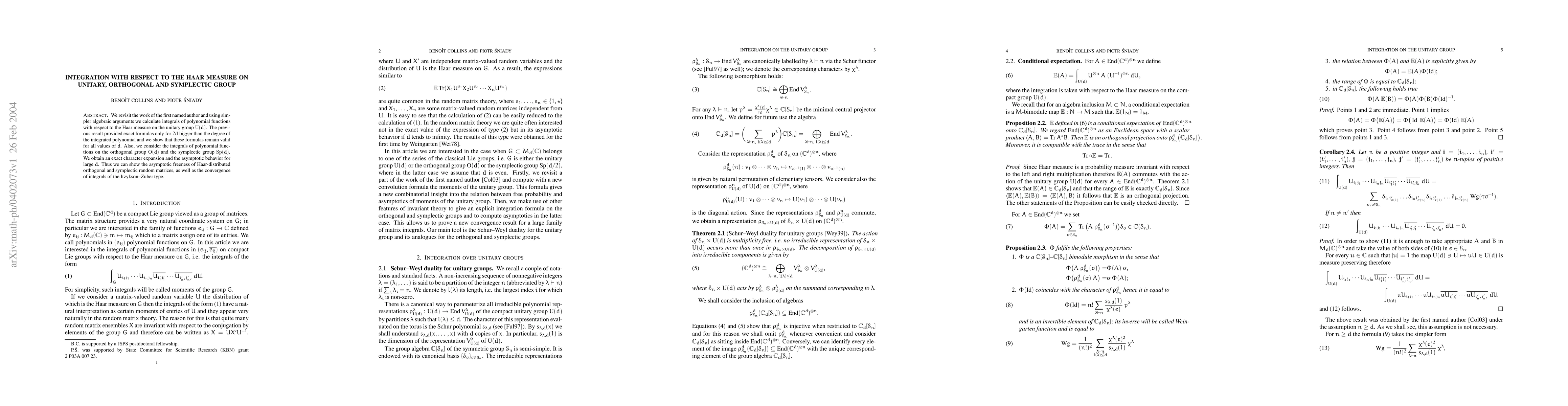 Thumbnail for Integration with respect to the Haar measure on unitary, orthogonal and
  symplectic group
