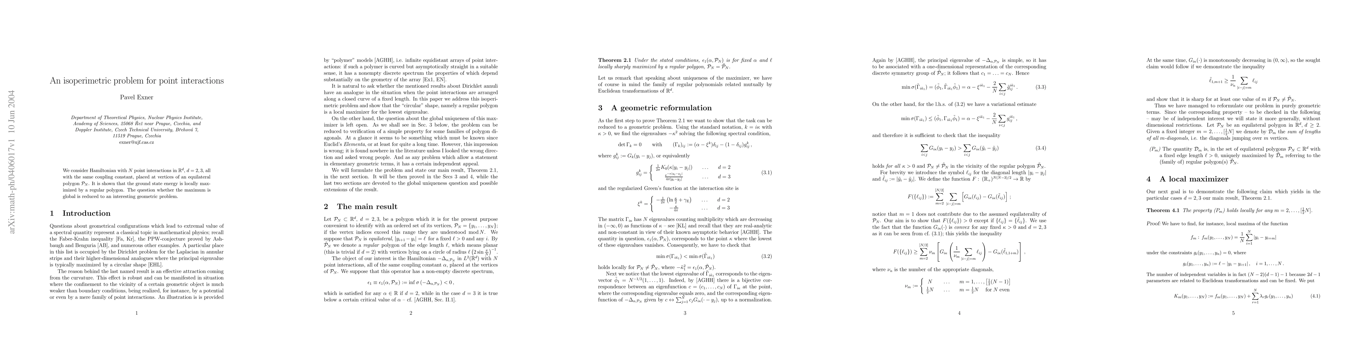 Thumbnail for An isoperimetric problem for point interactions