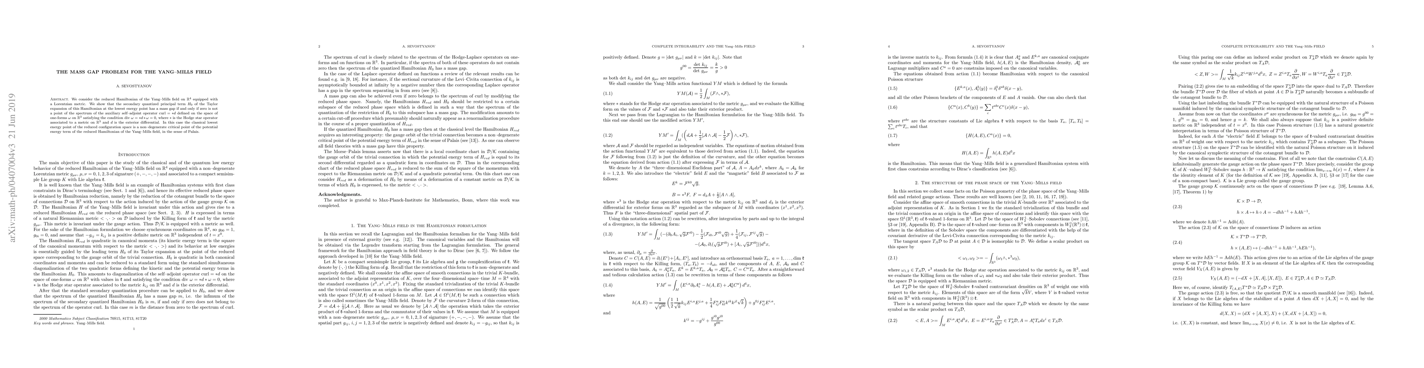 Thumbnail for The mass gap problem for the Yang-Mills Field