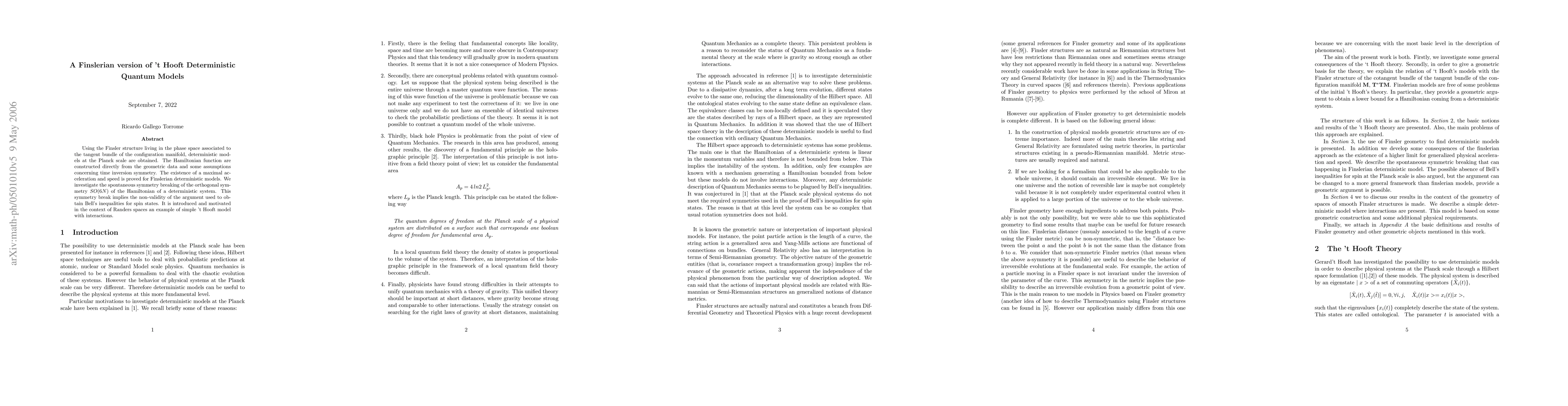 Thumbnail for A Finslerian version of 't Hooft Deterministic Quantum Models