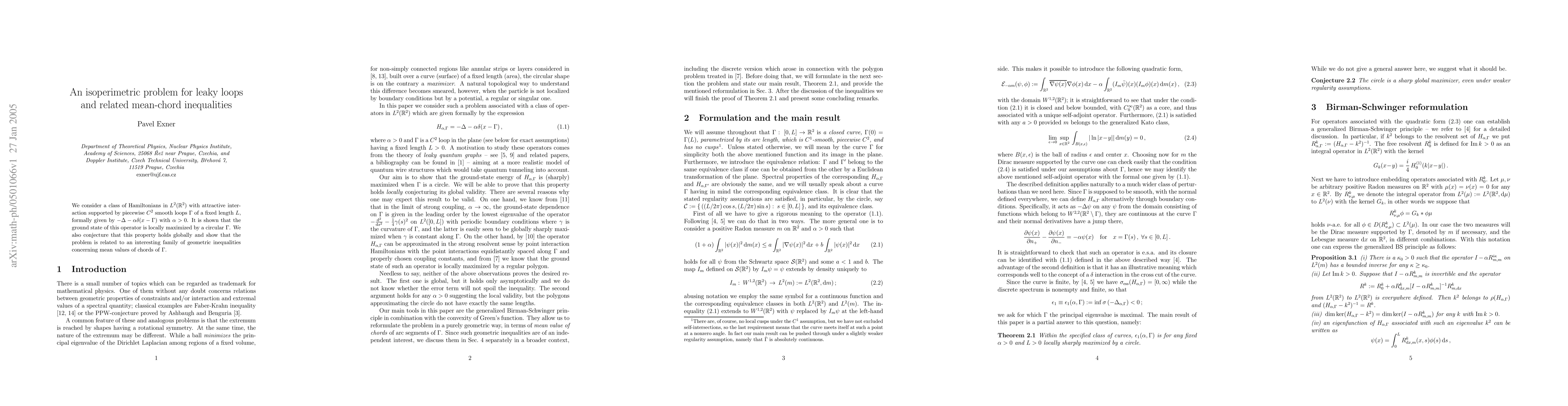 Thumbnail for An isoperimetric problem for leaky loops and related mean-chord
  inequalities