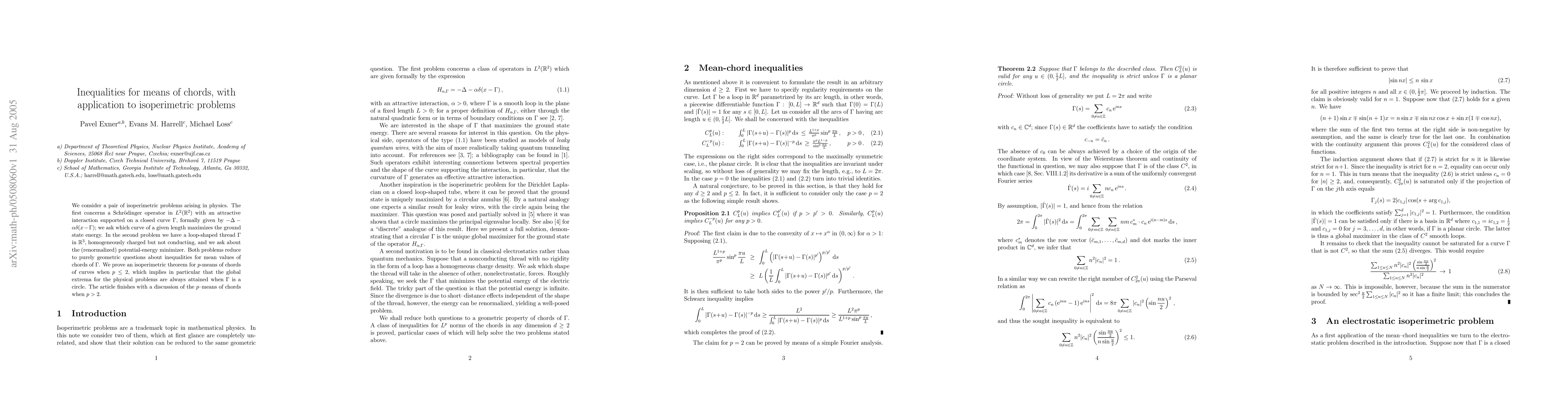 Thumbnail for Inequalities for means of chords, with application to isoperimetric
  problems