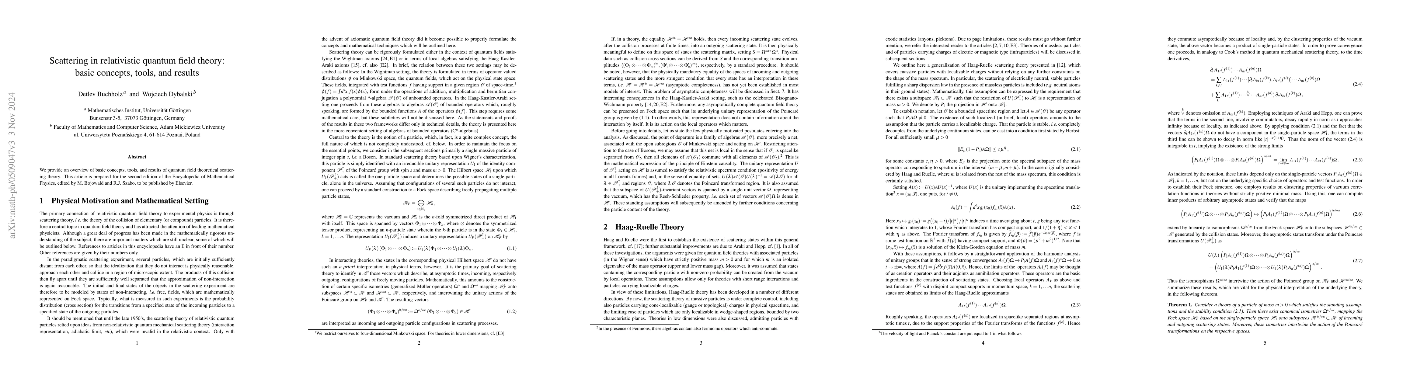 Thumbnail for Scattering in relativistic quantum field theory: basic concepts, tools,
  and results
