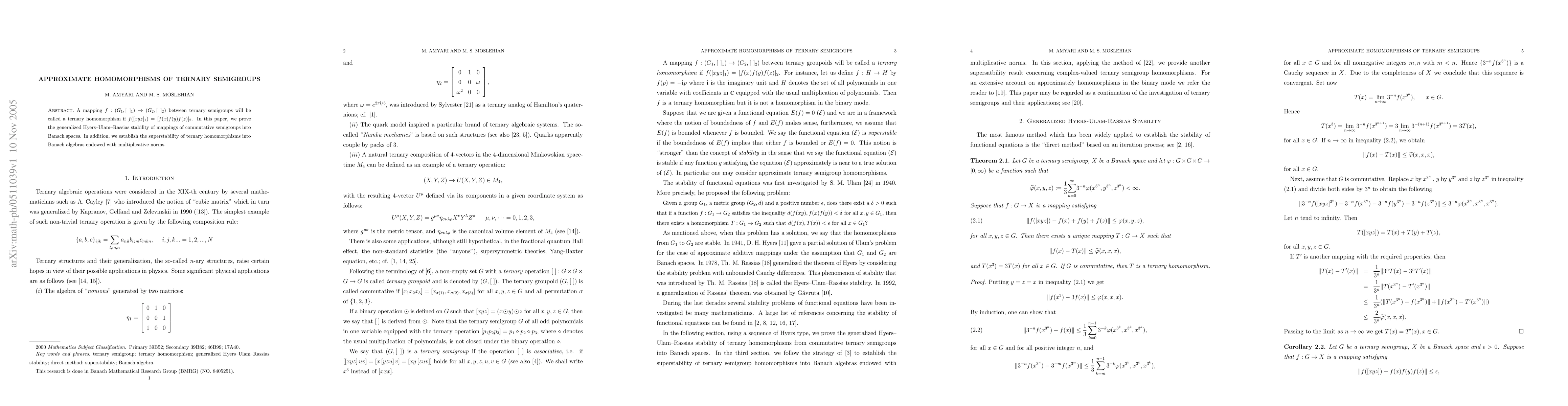 Thumbnail for Approximate Homomorphisms of Ternary Semigroups