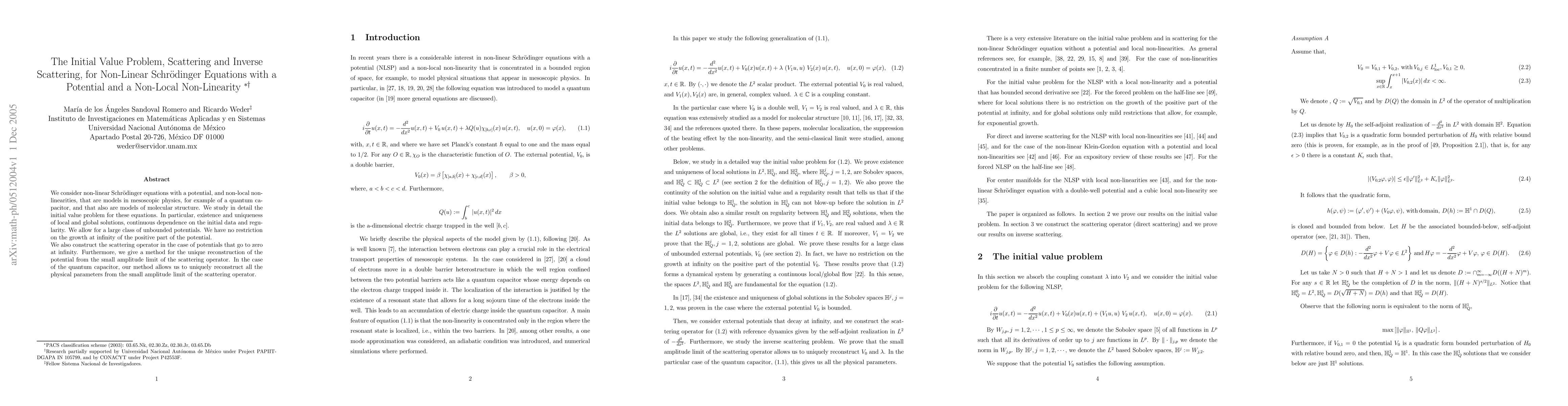 Thumbnail for The Initial Value Problem, Scattering and Inverse Scattering, for
  Non-Linear Schr\"odinger Equations with a Potential and a Non-Local
  Non-Linearity