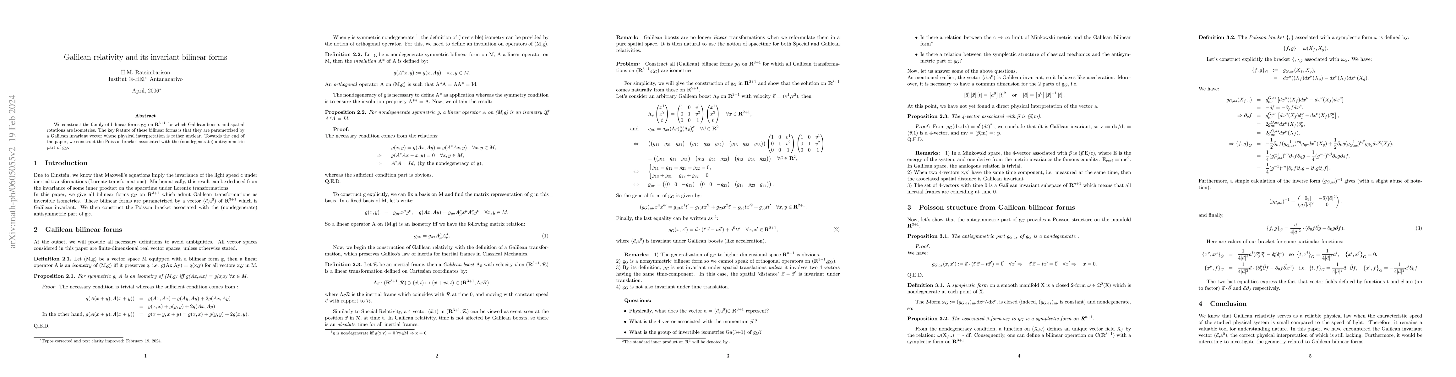Thumbnail for Galilean relativity and its invariant bilinear forms