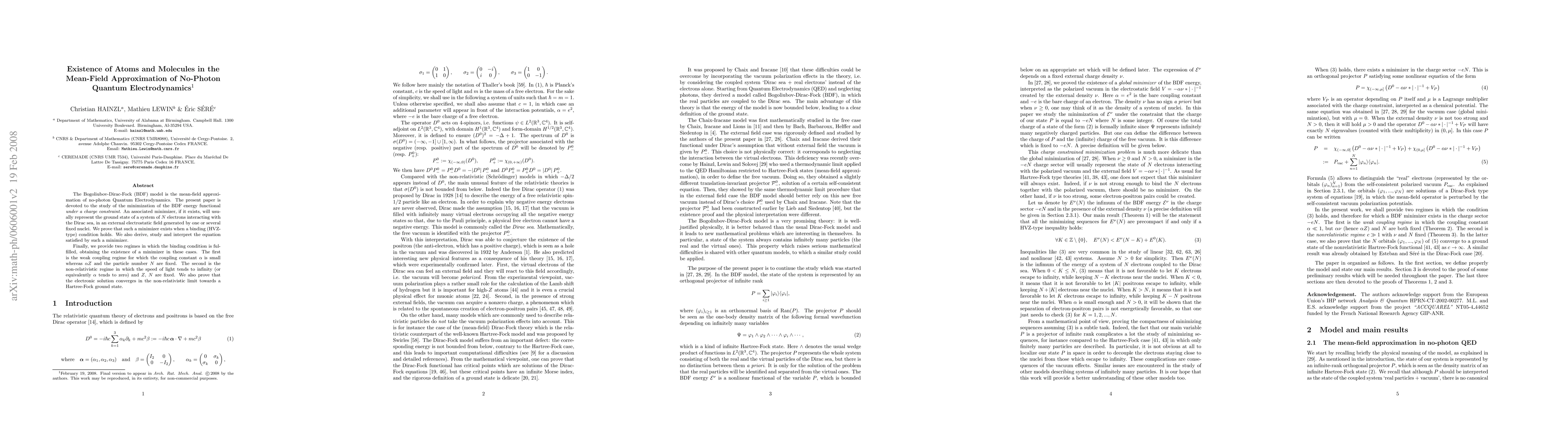 Thumbnail for Existence of Atoms and Molecules in the Mean-Field Approximation of
  No-Photon Quantum Electrodynamics