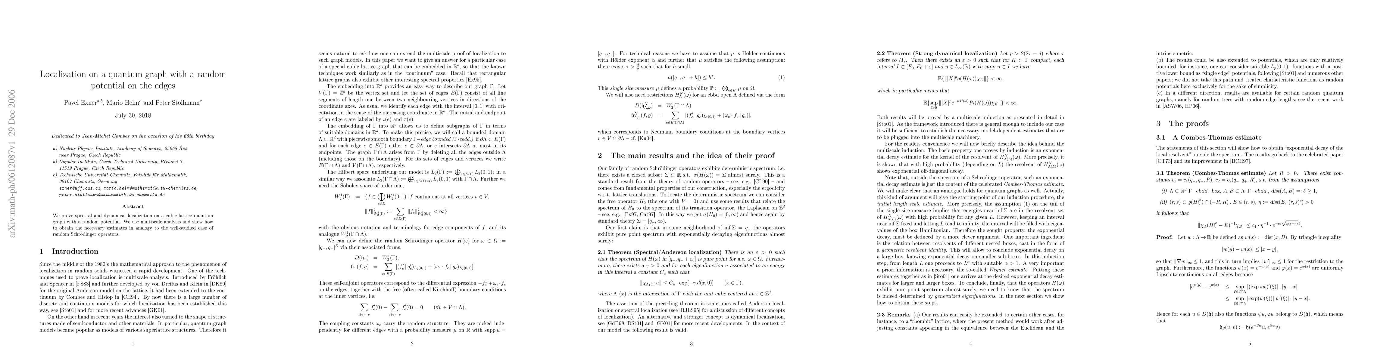 Thumbnail for Localization on a quantum graph with a random potential on the edges