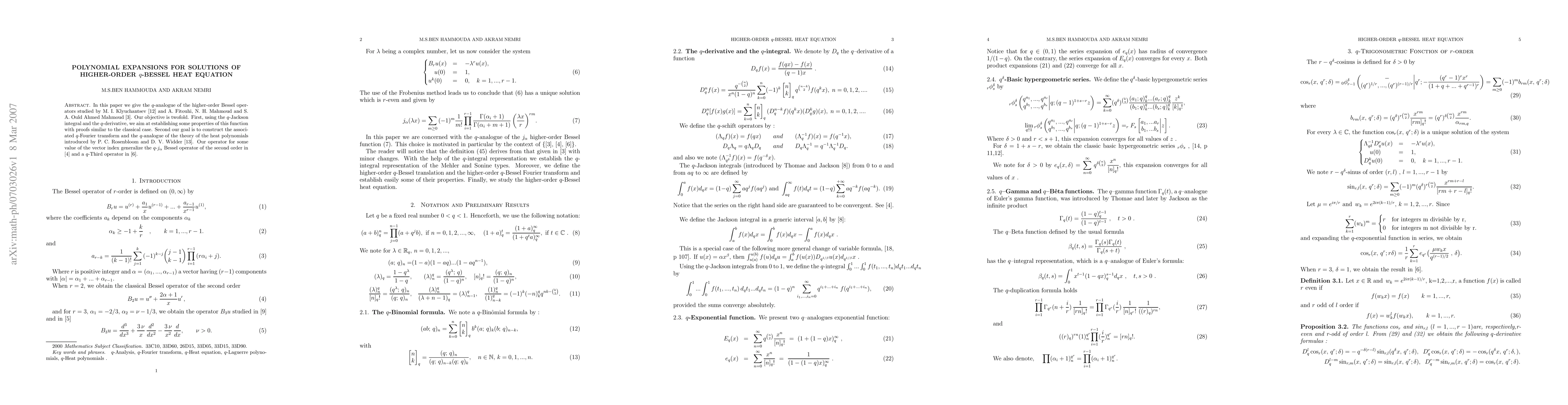 Thumbnail for Polynomial Expansions for Solutions of Higher-Order q-Bessel Heat
  Equation