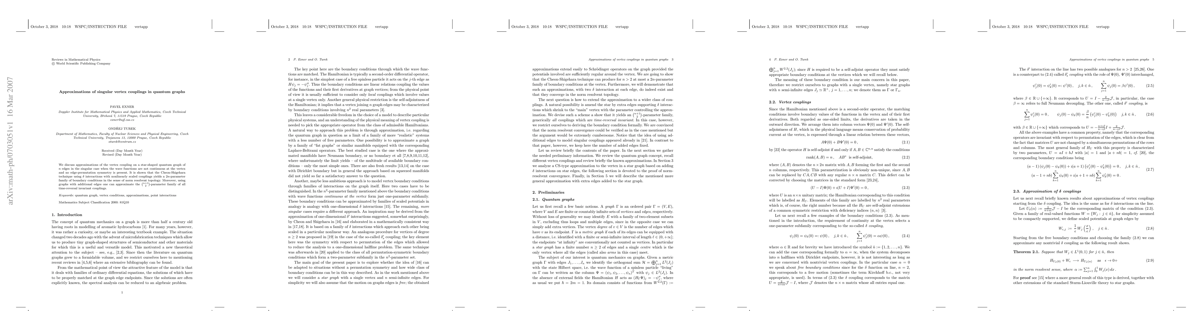 Thumbnail for Approximations of singular vertex couplings in quantum graphs