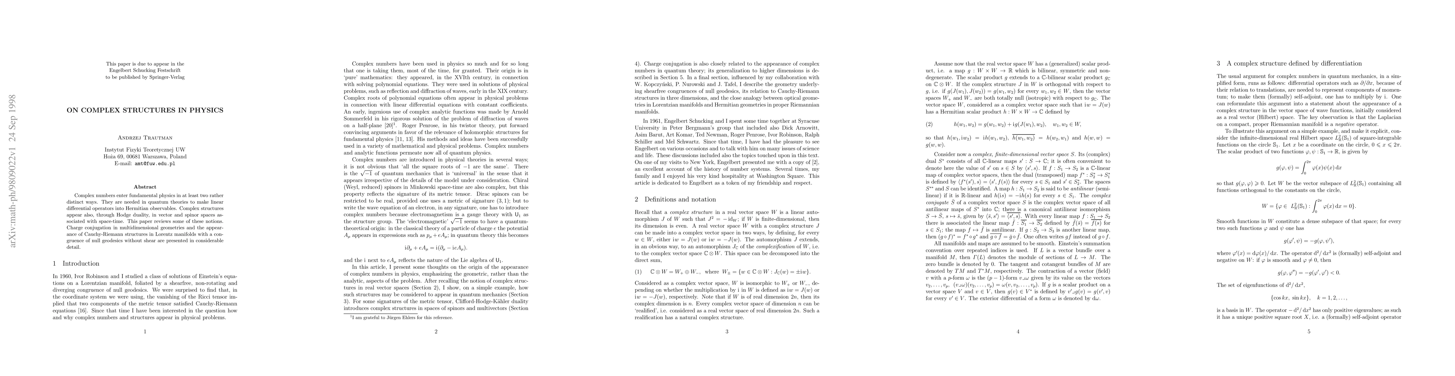 Thumbnail for On complex structures in physics