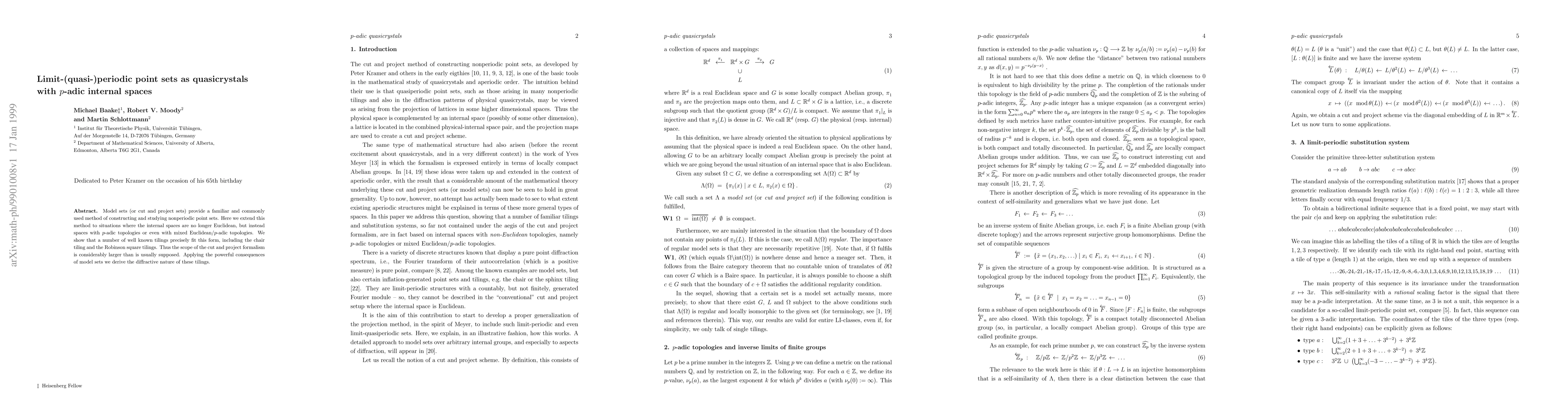 Thumbnail for Limit-(quasi)periodic point sets as quasicrystals with p-adic internal
  spaces