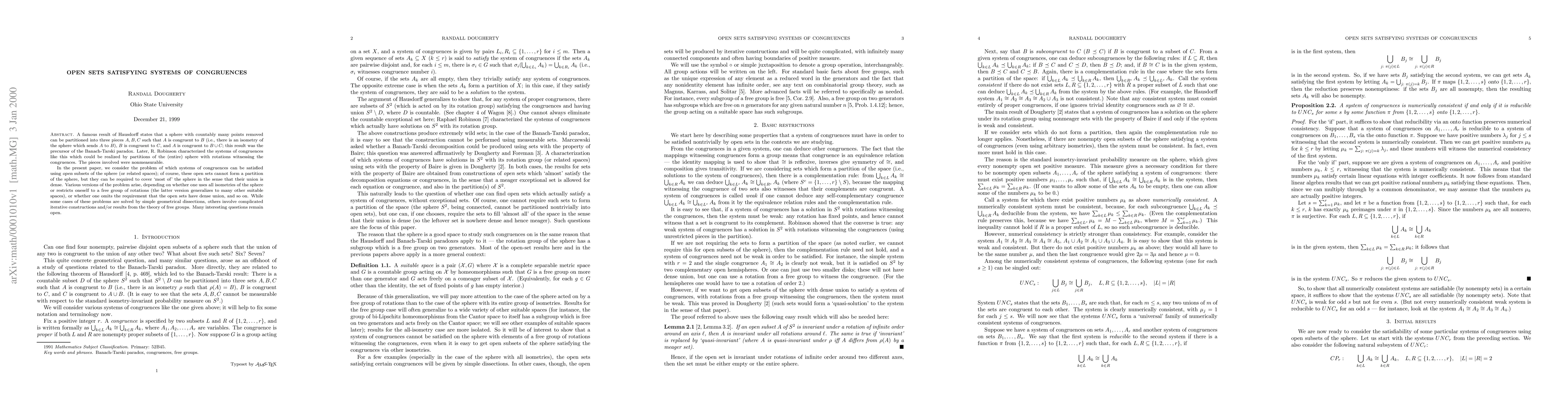 Thumbnail for Open sets satisfying systems of congruences