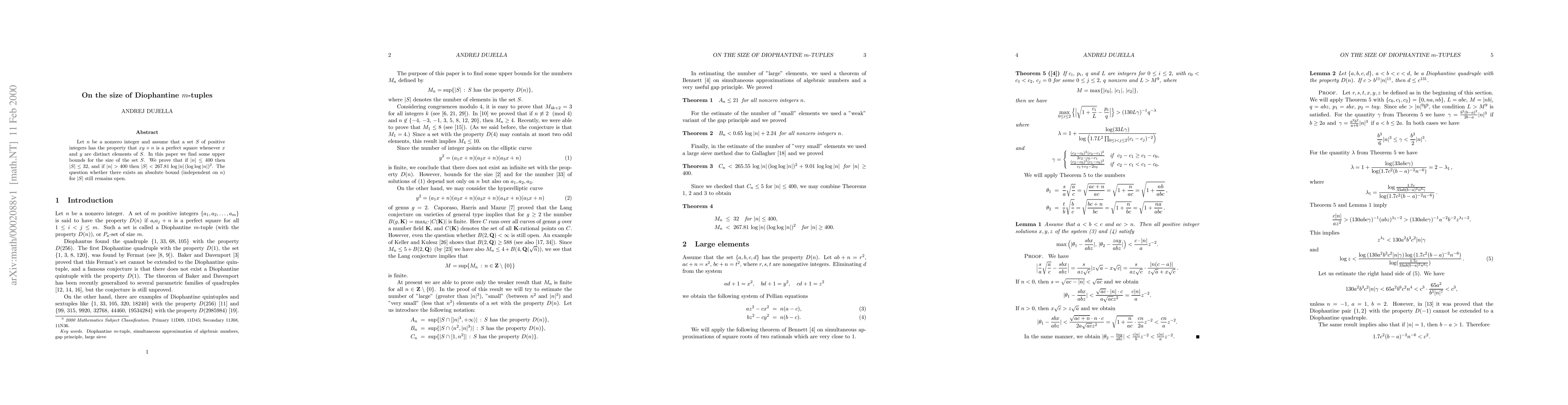 Thumbnail for On the size of Diophantine m-tuples