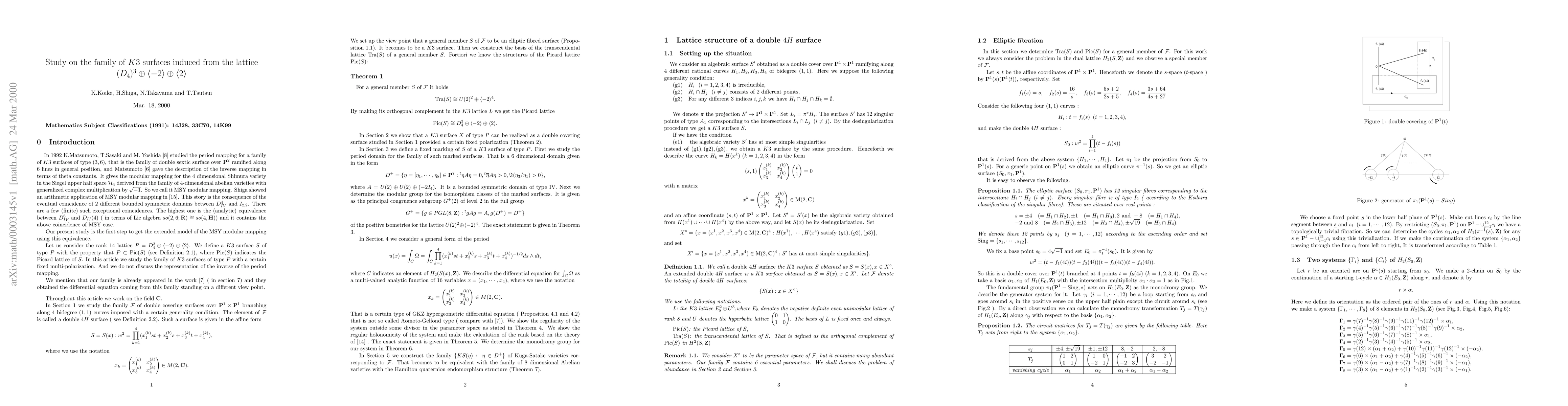 Thumbnail for Study on the family of K3 surfaces induced from the lattice $(D_4)^3
  \oplus < -2 > \oplus < 2 >
