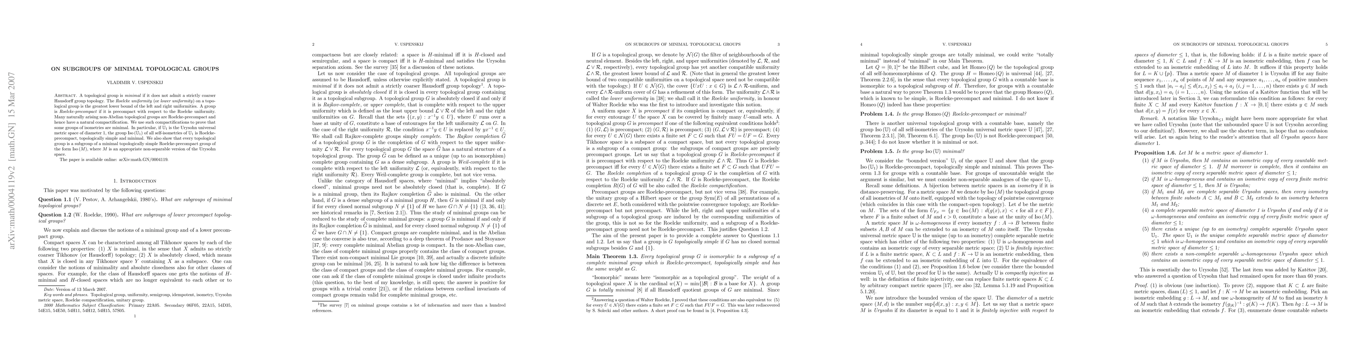 Thumbnail for On subgroups of minimal topological groups