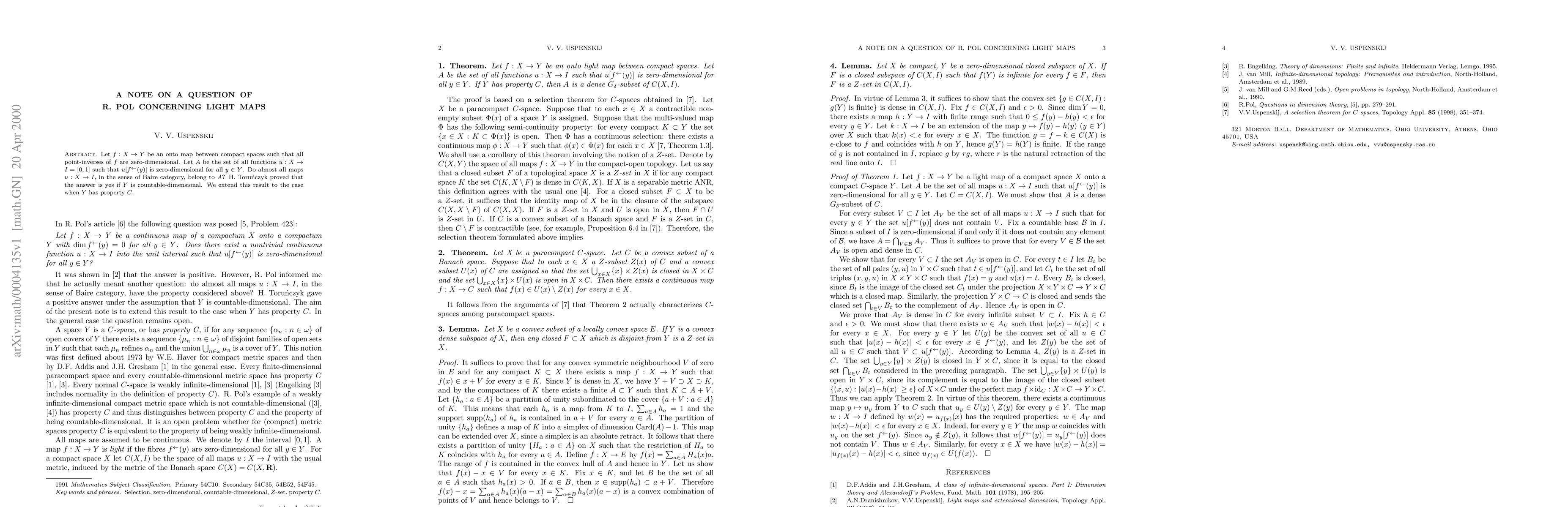 Thumbnail for A note on a question of R. Pol concerning light maps