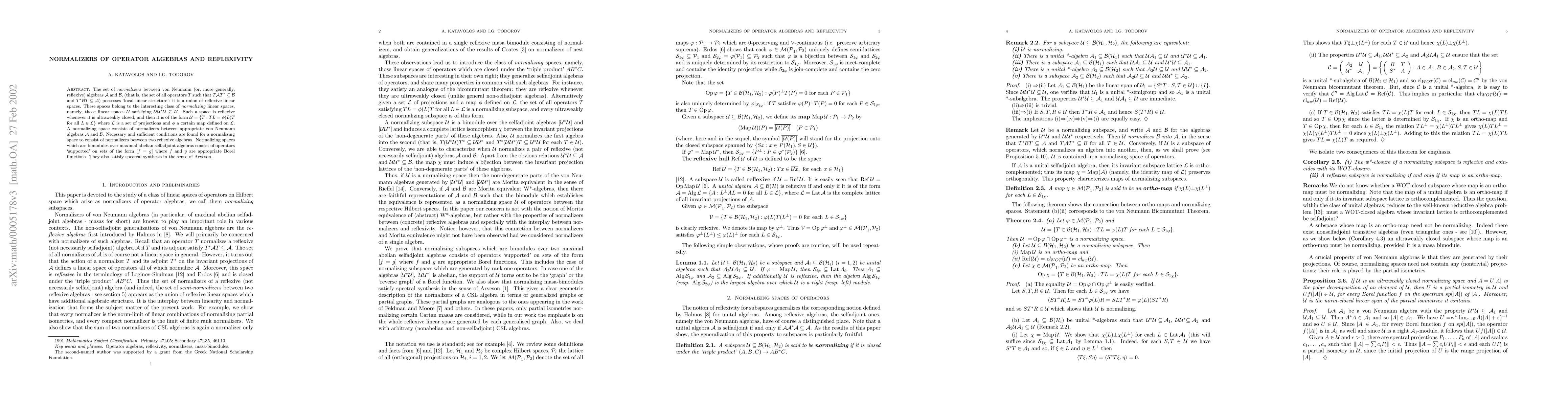 Thumbnail for Normalizers of Operator Algebras and Reflexivity