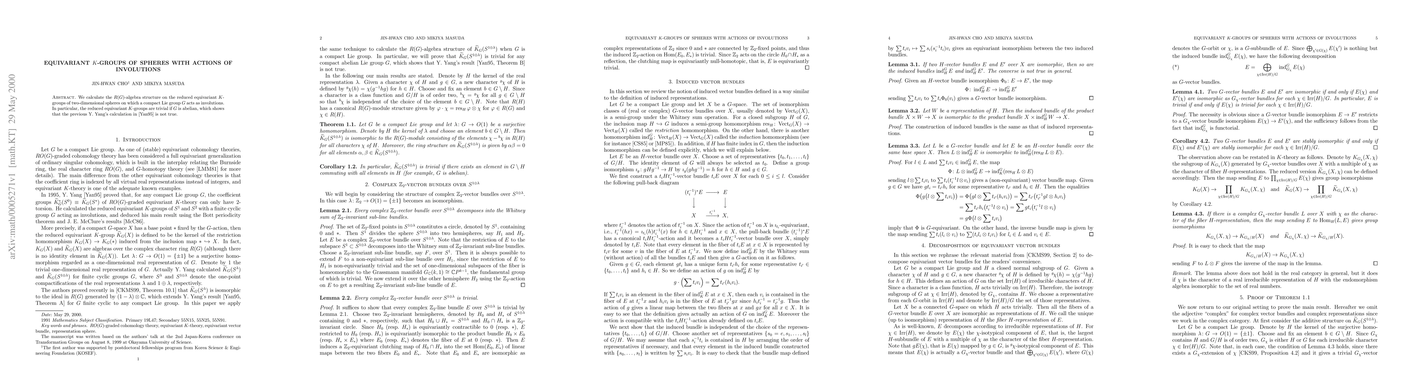 Thumbnail for Equivariant K-groups of spheres with actions of involutions