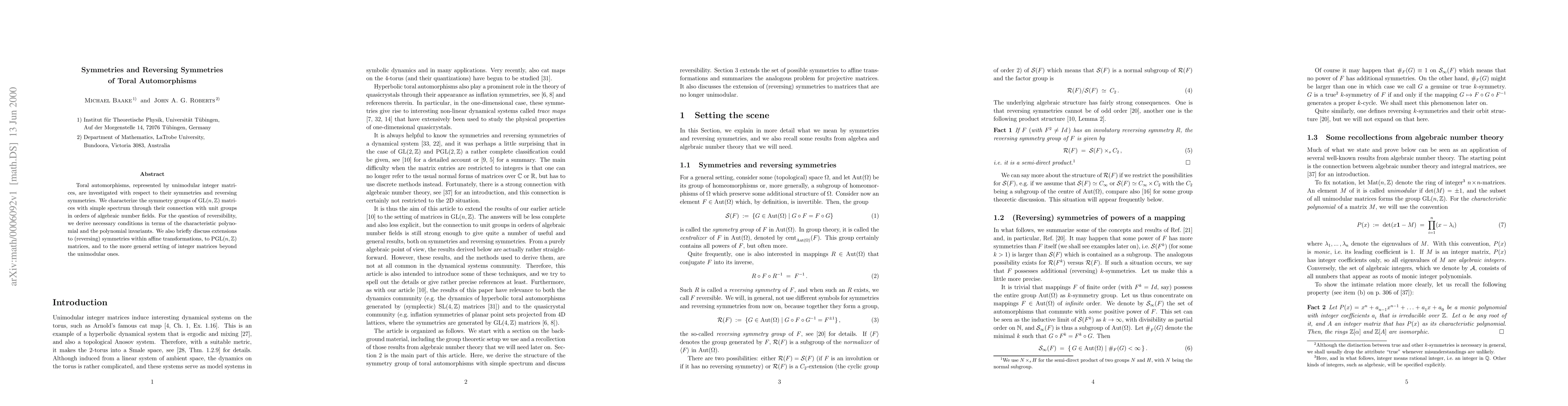 Thumbnail for Symmetries and reversing symmetries of toral automorphisms