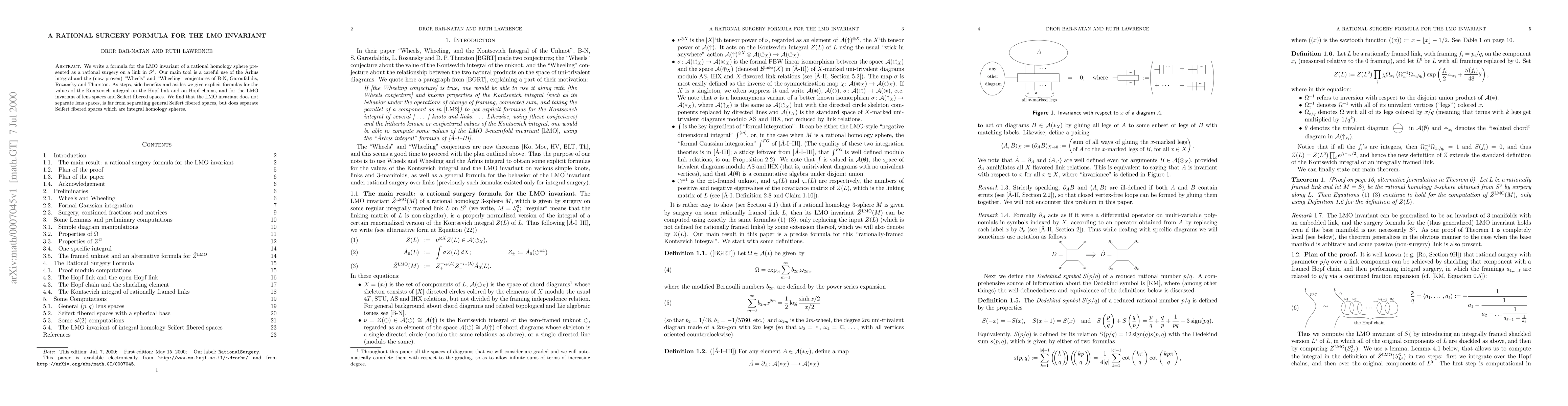 Thumbnail for A Rational Surgery Formula for the LMO Invariant
