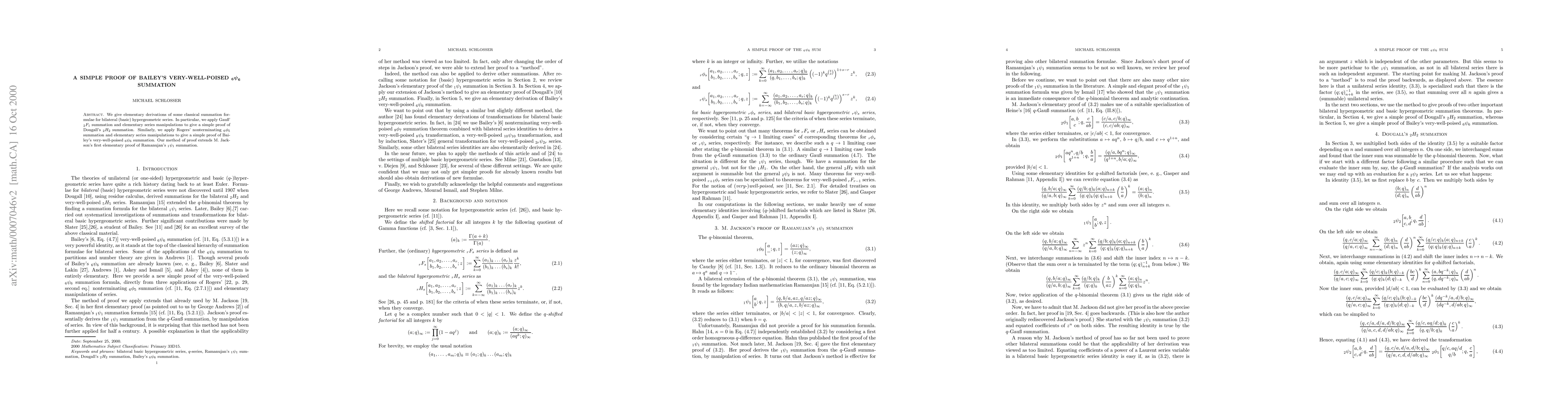 Thumbnail for A simple proof of Bailey's very-well-poised 6-psi-6 summation