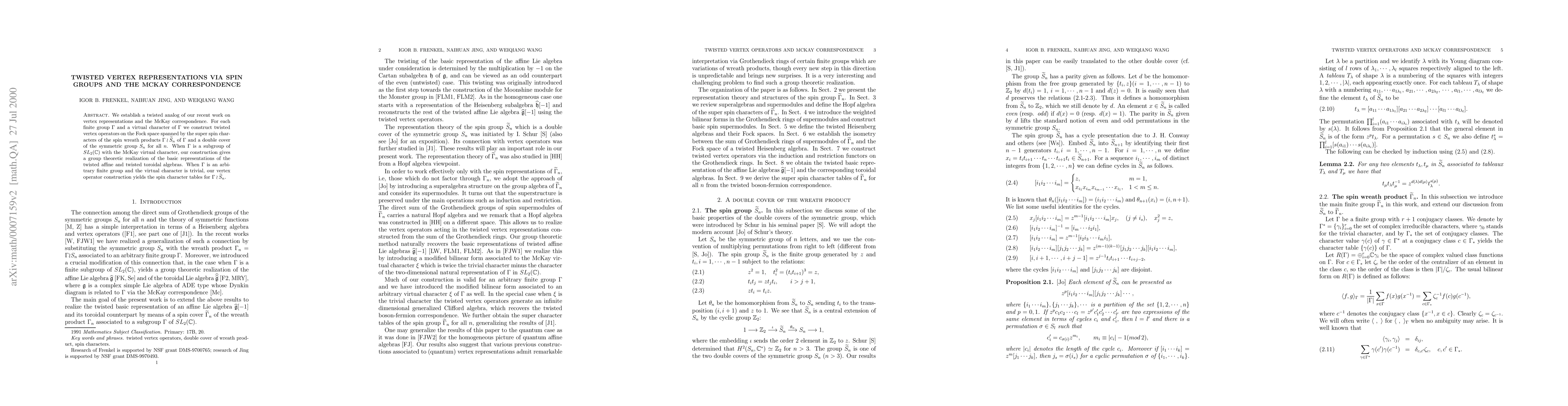 Thumbnail for Twisted vertex representations via spin groups and the McKay
  correspondence