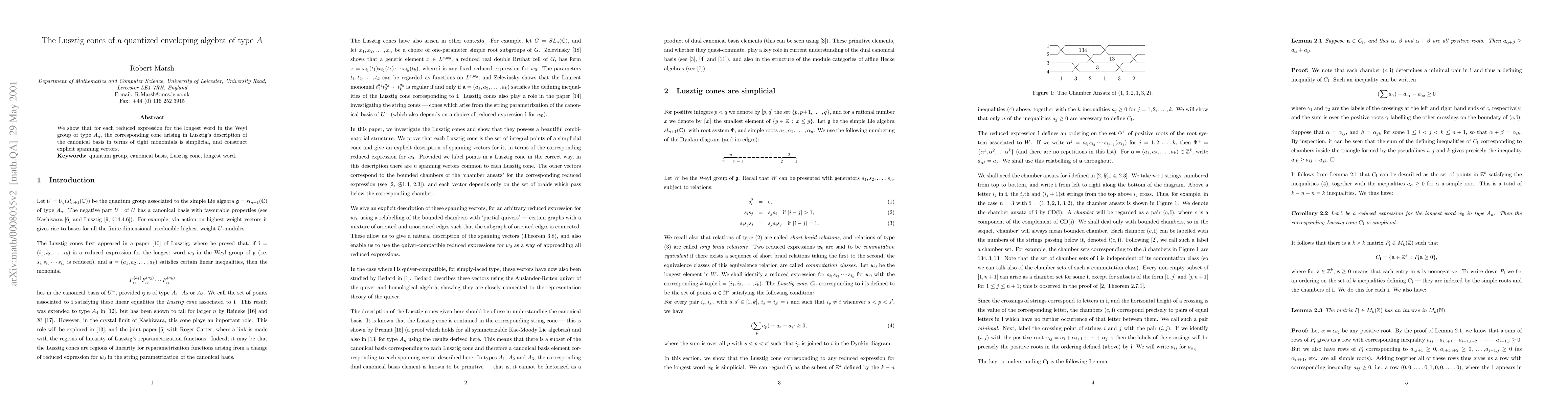 Thumbnail for The Lusztig cones of a quantized enveloping algebra of type A