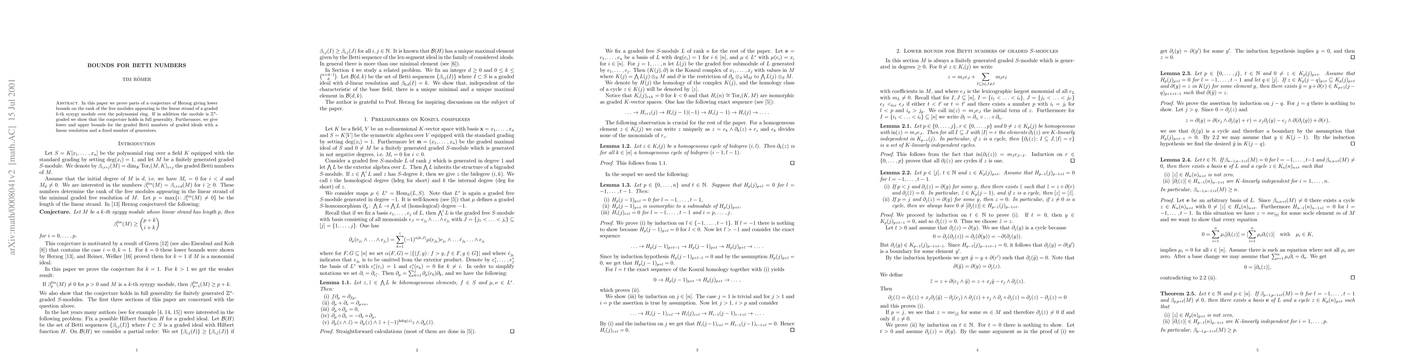 Thumbnail for Bounds for Betti numbers
