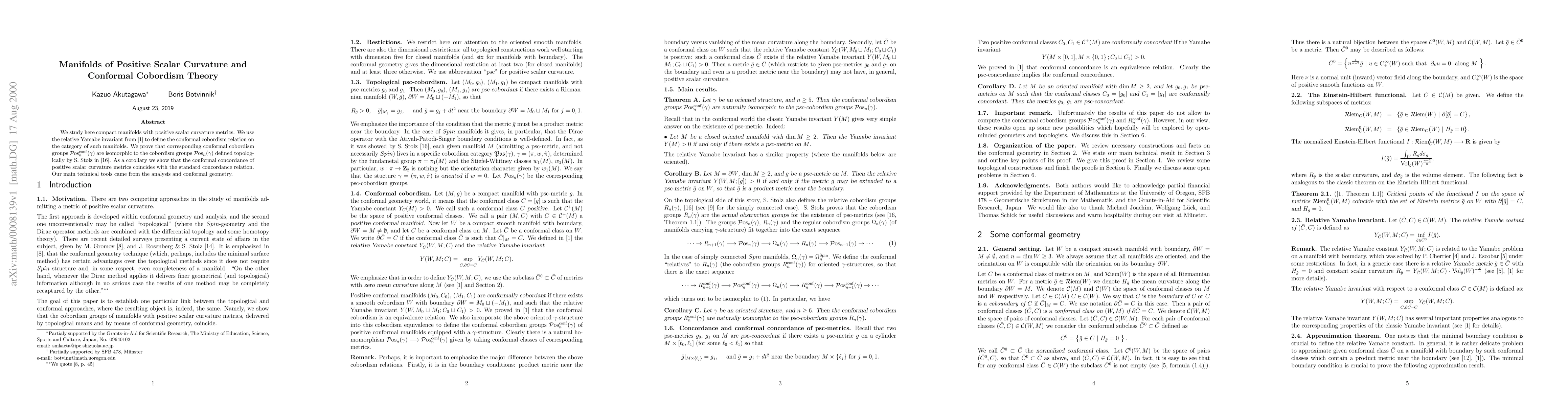 Thumbnail for Manifolds of Positive Scalar Curvature and Conformal Cobordism Theory