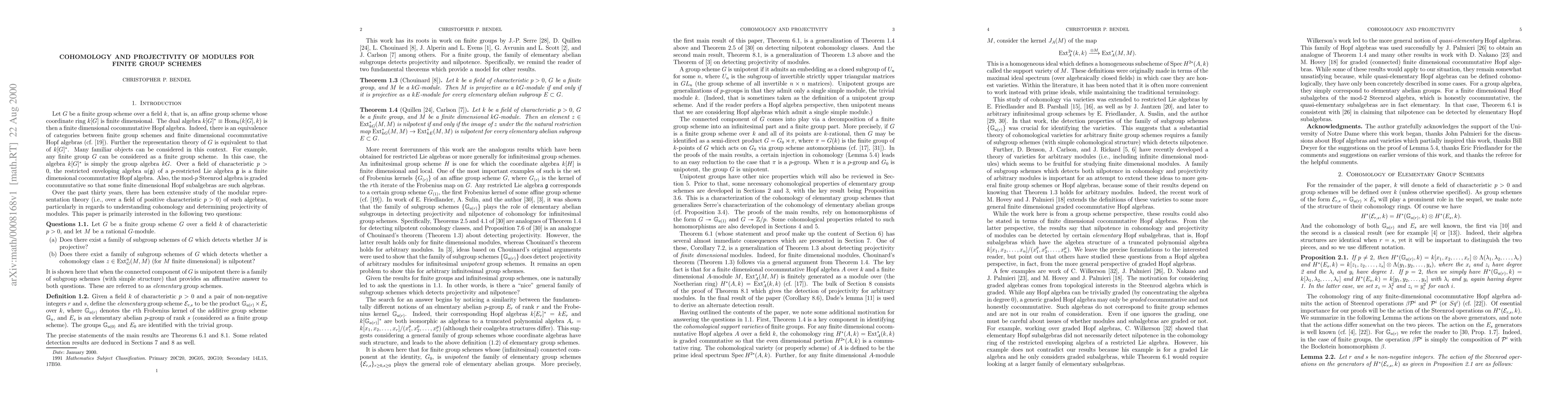 Thumbnail for Cohomology and projectivity of modules for finite group schemes