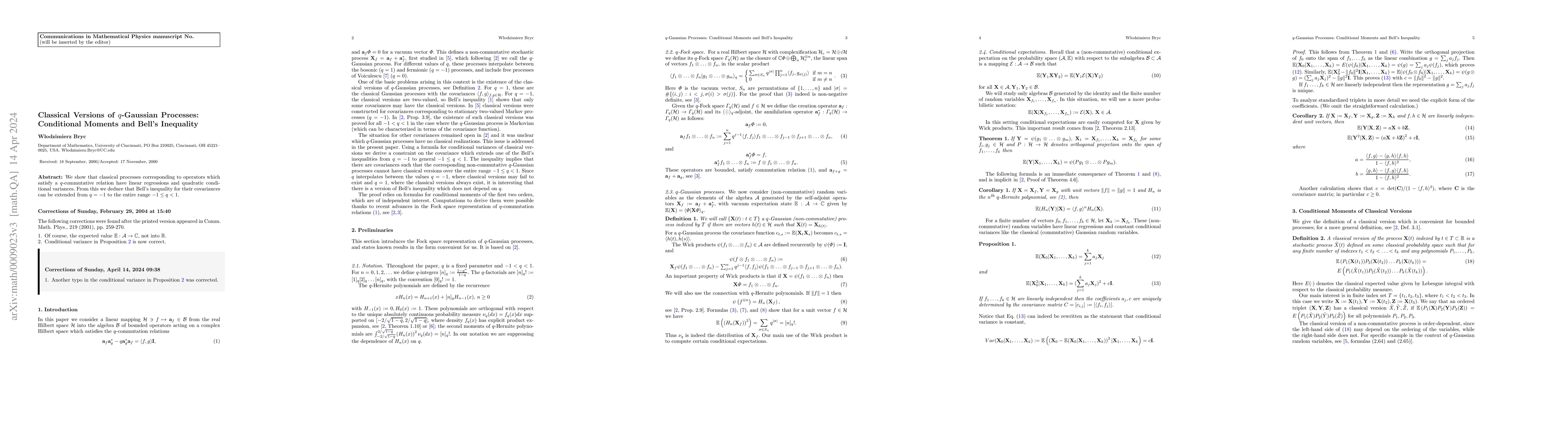 Thumbnail for Classical versions of q-Gaussian processes: conditional moments and
  Bell's inequality