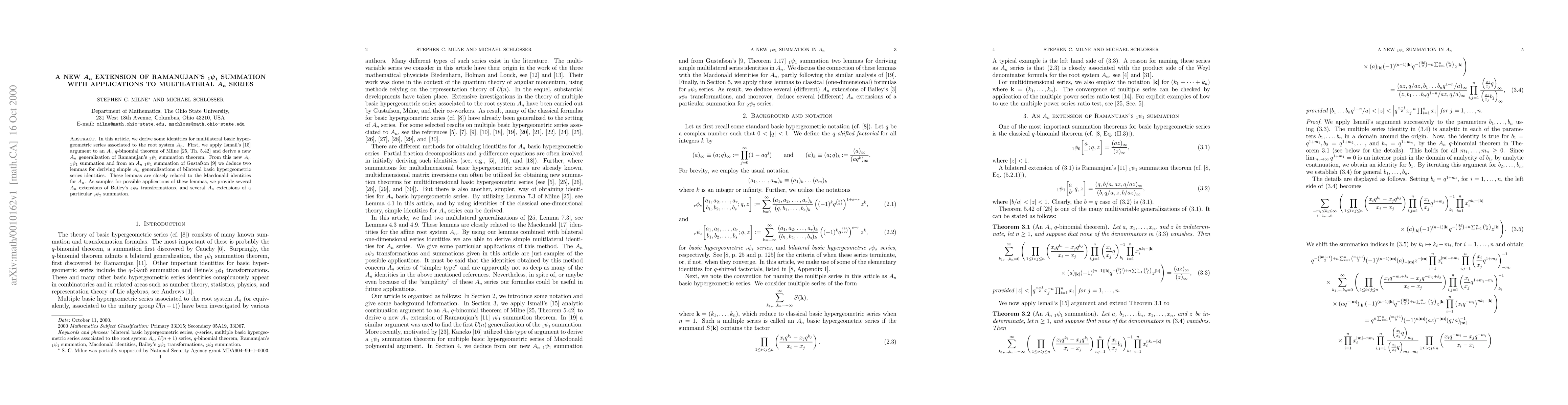 Thumbnail for A new A_n extension of Ramanujan's 1-psi-1 summation with applications
  to multilateral A_n series