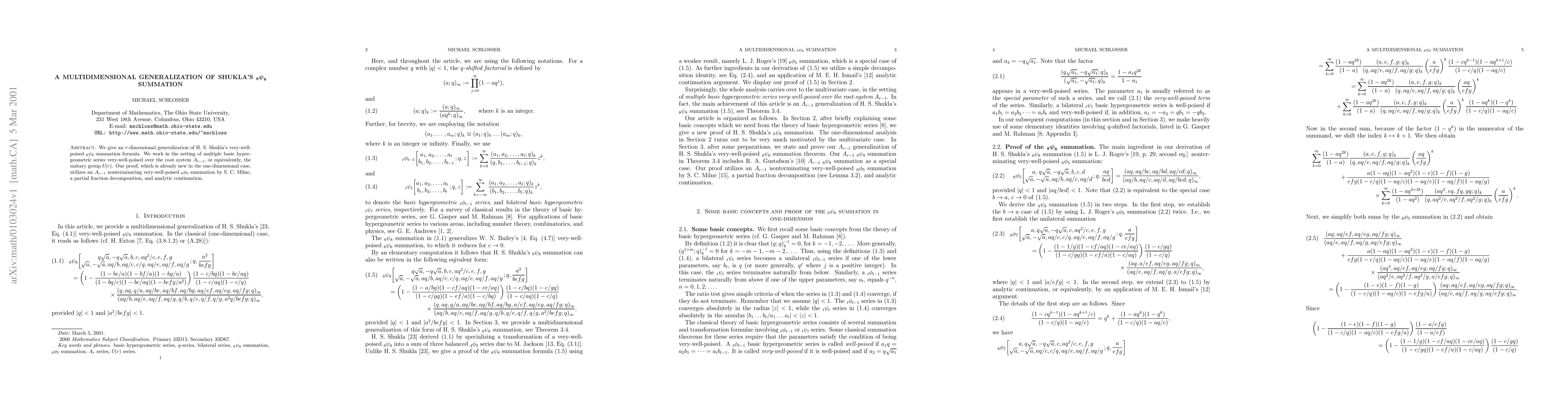 Thumbnail for A multidimensional generalization of Shukla's 8-psi-8 summation