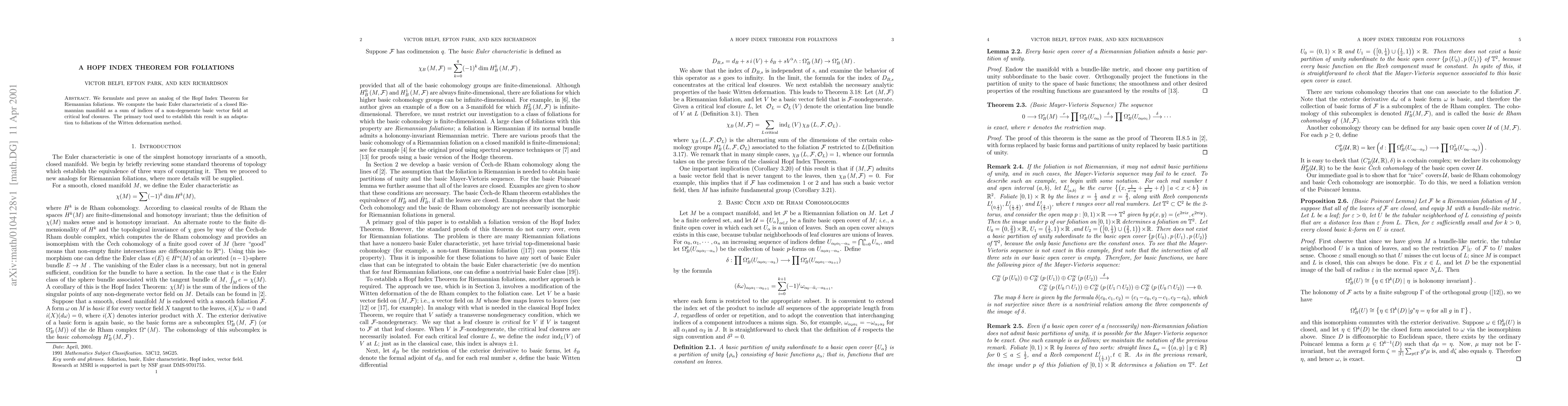 Thumbnail for A Hopf Index Theorem for foliations