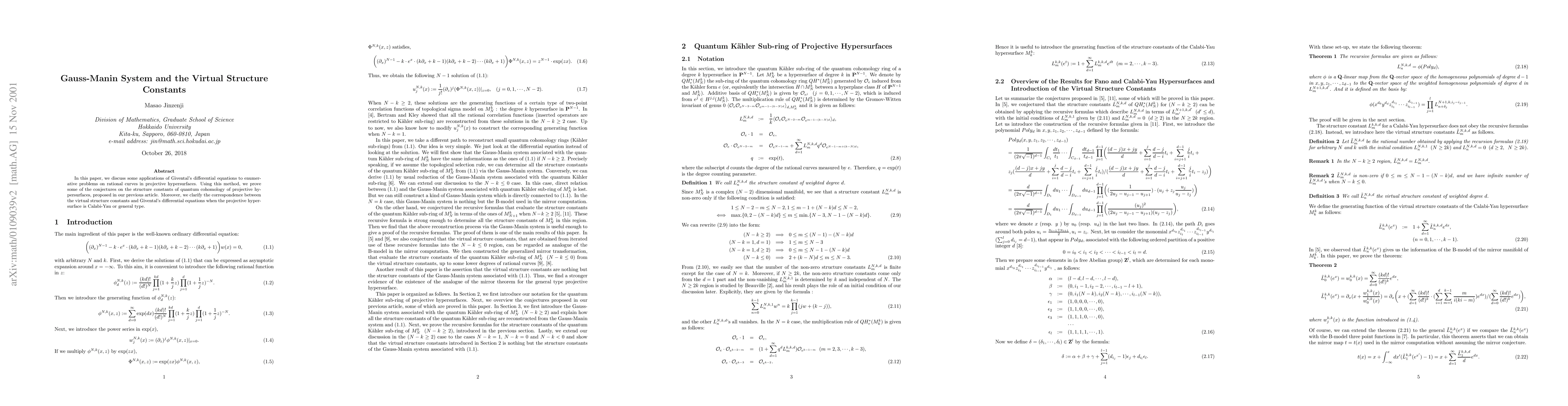 Thumbnail for Gauss-Manin System and the Virtual Structure Constants