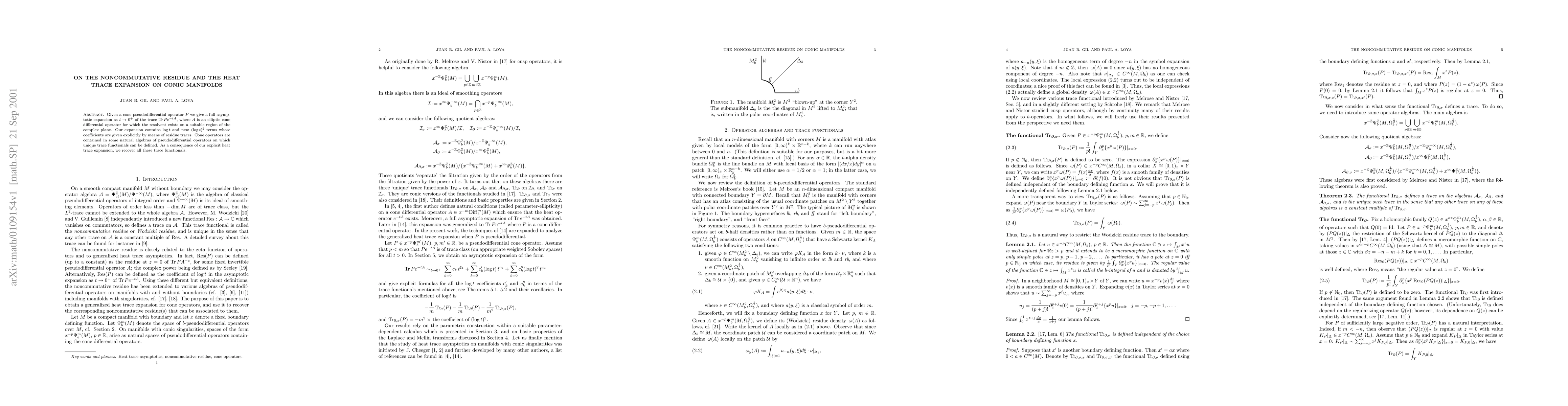 Thumbnail for On the Noncommutative Residue and the Heat Trace Expansion on Conic
  Manifolds
