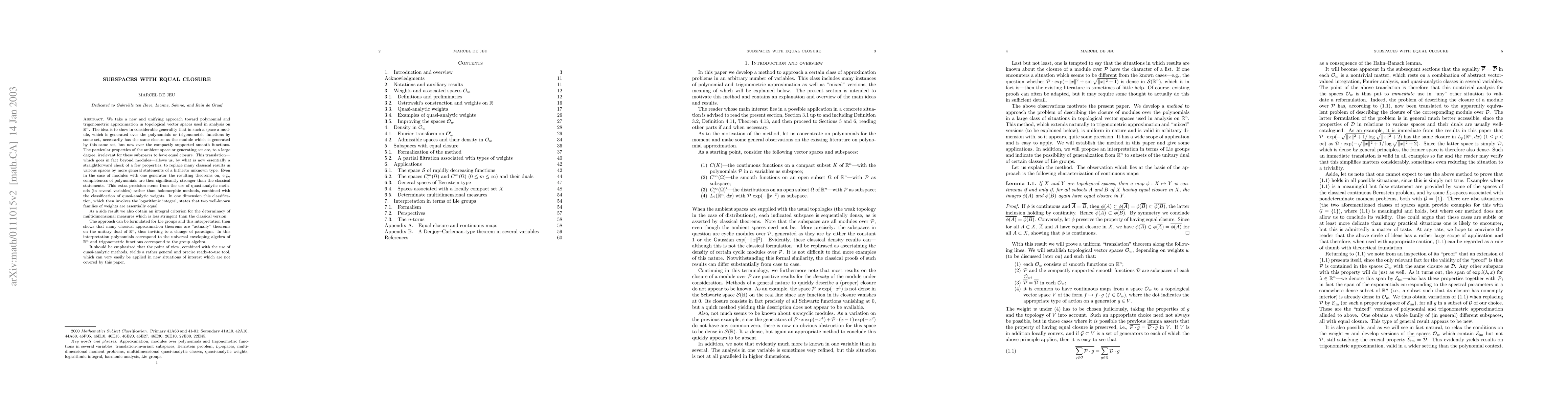 Thumbnail for Subspaces with equal closure