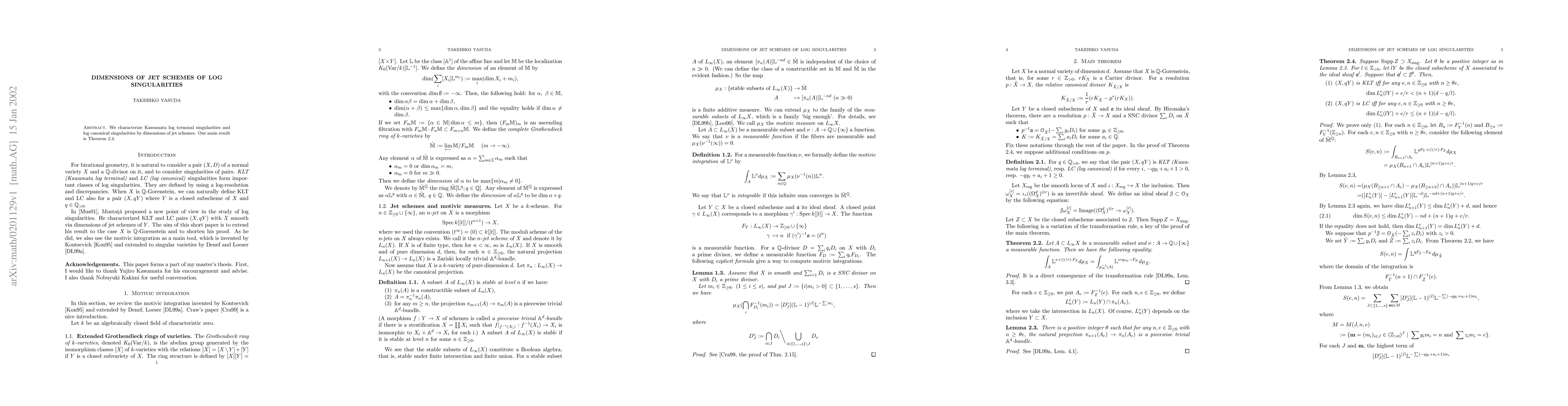 Thumbnail for Dimensions of jet schemes of log singularities
