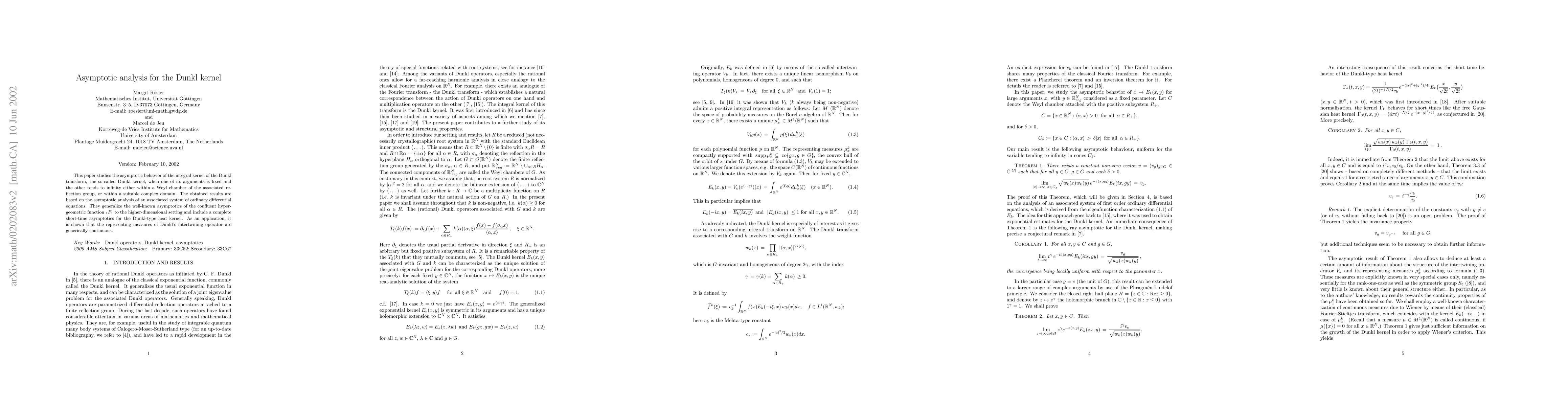 Thumbnail for Asymptotic analysis for the Dunkl kernel