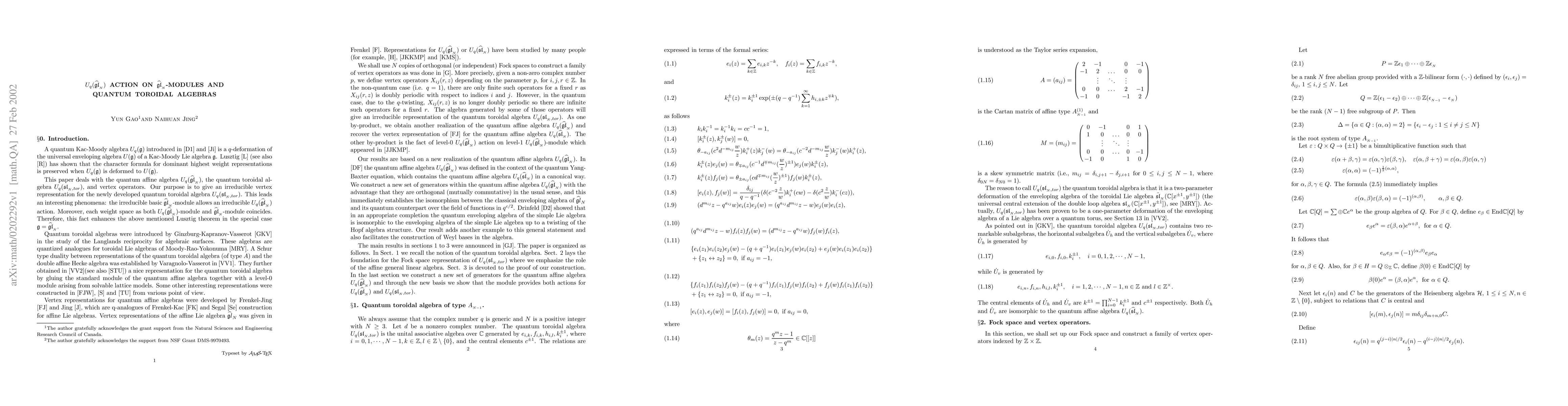 Thumbnail for $U_q(\hat{\frak{gl}}_{{}_N})$ action on $\hat{\frak{gl}}_{{}_N}$
  -modules and quantum toroidal algebras