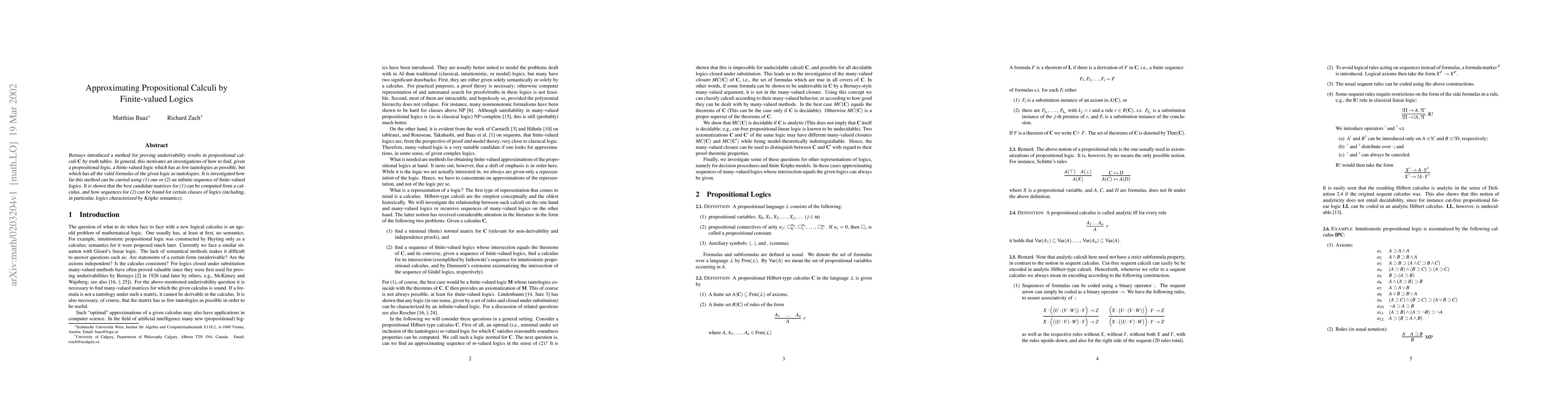 Thumbnail for Approximating Propositional Calculi by Finite-valued Logics