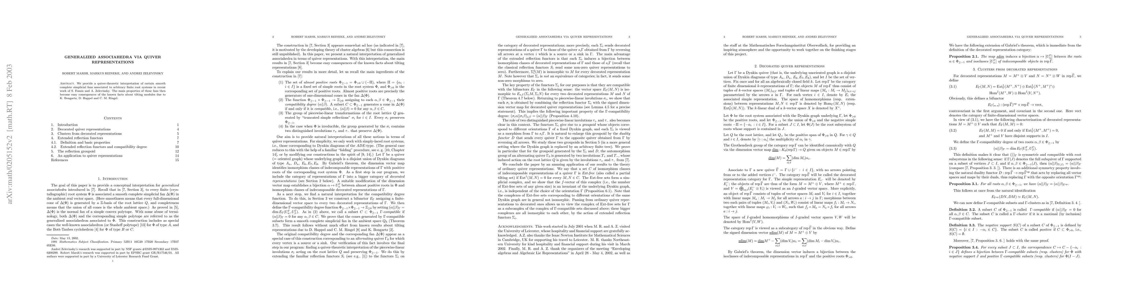 Thumbnail for Generalized associahedra via quiver representations