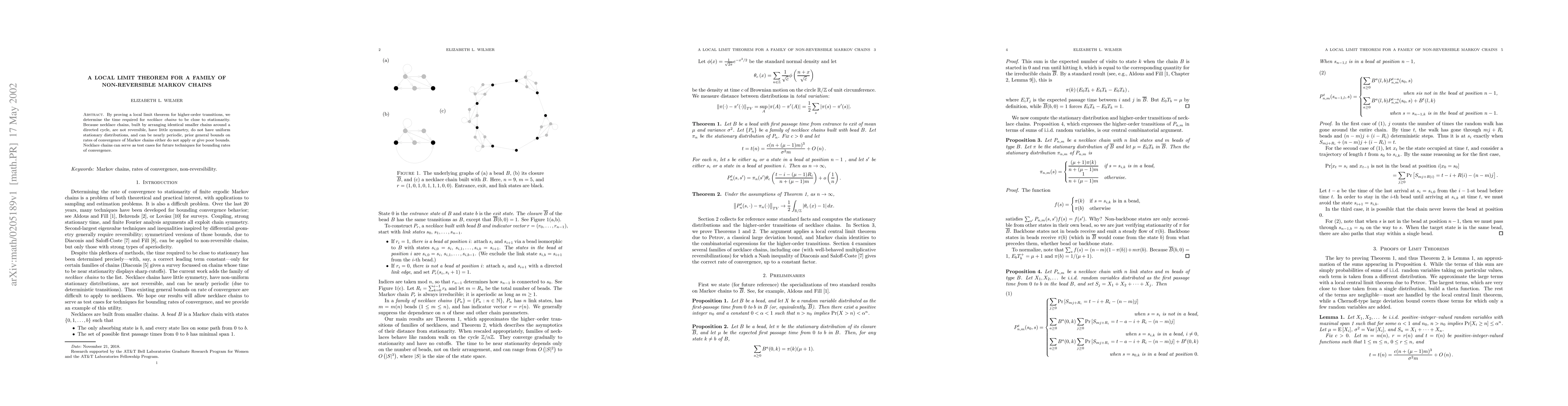 Thumbnail for A local limit theorem for a family of non-reversible Markov chains